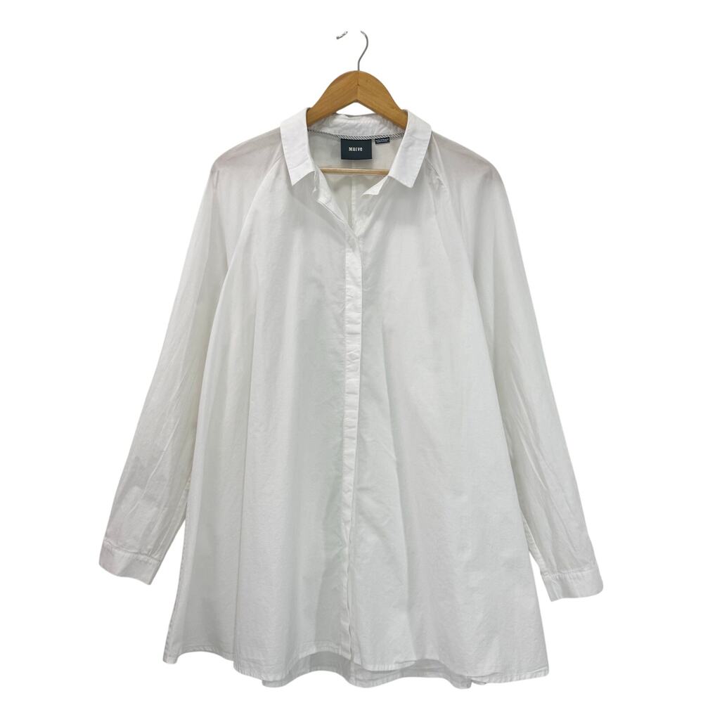 Maeve Anthropologie White Hidden Button Front Swing Shirt Cotton Long Sleeve 12